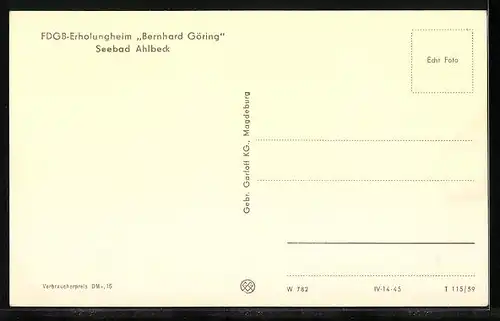 AK Ahlbeck /Usedom, FDGB-Erholungsheim Bernhard Göring