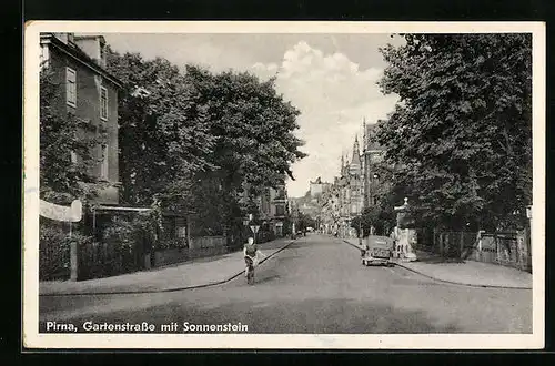 AK Pirna, Gartenstrasse mit Sonnenstein