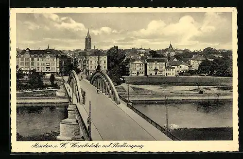 AK Minden i. W., Weserbrücke mit Stadteingang
