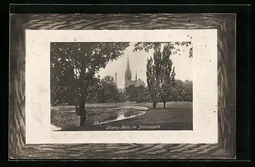 AK Leipzig, Johannapark mit Blick zur Kirche, Passepartout