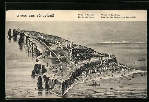 AK Helgoland, Inselansicht aus der Vogelschau