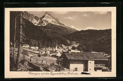 AK Untereggen, Teilansicht mit dem Eggentalerhorn, Dolomiten