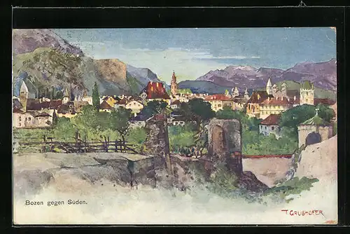 Künstler-AK Bozen, Teilansicht gegen Süden