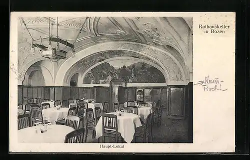 AK Bozen, Gasthaus Rathauskeller, Hauptlokal, Innenansicht