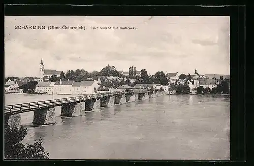 AK Schärding, Totalansicht mit Kirche und Innbrücke