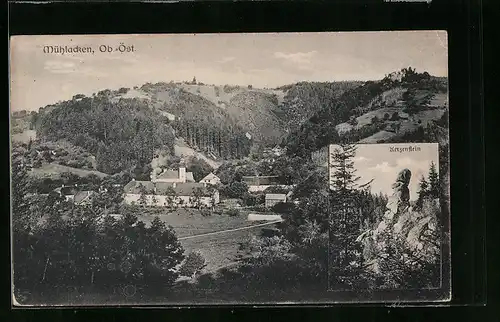 AK Mühlacken, Ortspartie mit Kirche, Kerzenstein