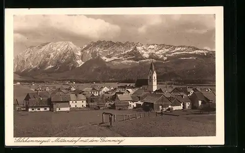 AK Mitterndorf, Salzkammergut, Teilansicht mit Kirche und dem Grimming