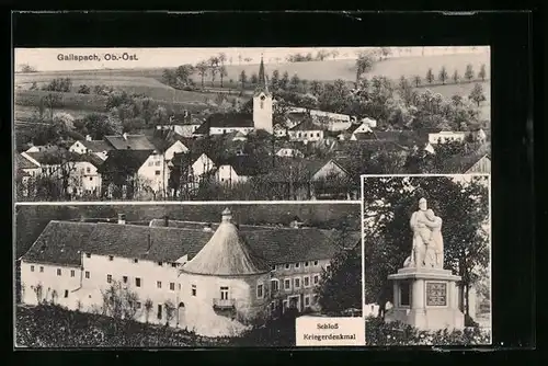 AK Gallspach, Teilansicht mit Kirche, Schloss, Kriegerdenkmal