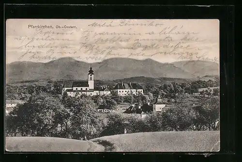 AK Pfarrkirchen, Ortspartie mit Kirche
