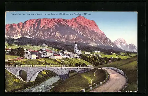 AK Cortina d'Ampezzo, Gesamtansicht mit Sorapis und Antelao