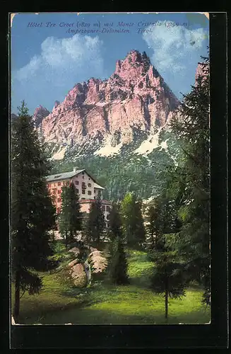 AK Cortina, Hotel Tre Croci mit Monte Cristallo