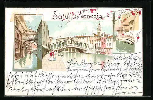 Lithographie Venezia, Ortspartie mit Passanten