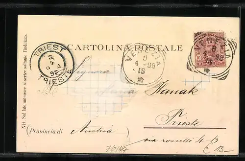 Lithographie Venezia, Hafenpartie mit Gondeln