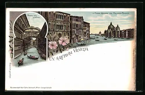 Lithographie Venezia, Ponte del Sospiri, Il Canal Grande col Palazzo Cavalli