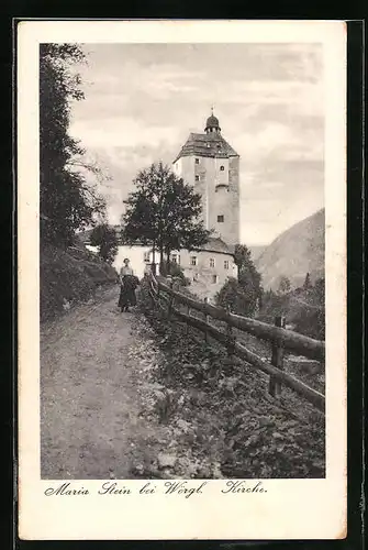 AK Maria Stein bei Wörgl, Kirche und Frau