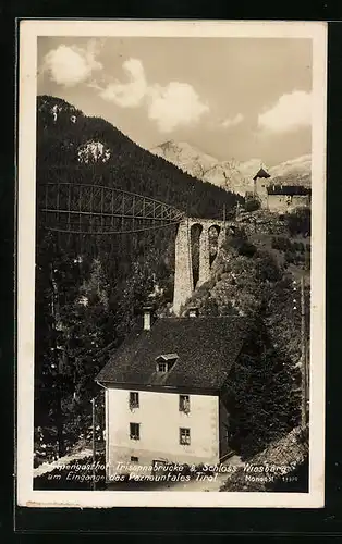 AK Strengen, Alpengasthof Trisannabrücke & Schloss Wiesberg am Eingange des Paznauntales