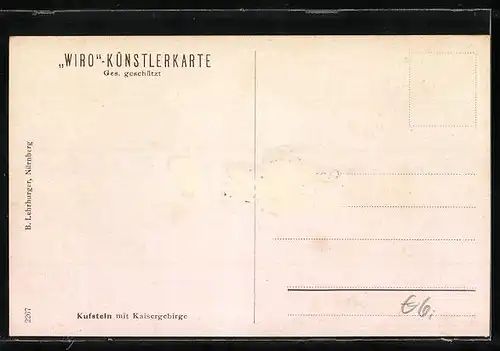 Künstler-AK Kufstein, Ortsansicht mit Kaisergebirge