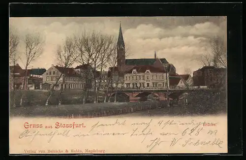 AK Stassfurt, Ortspartie mit Kirche