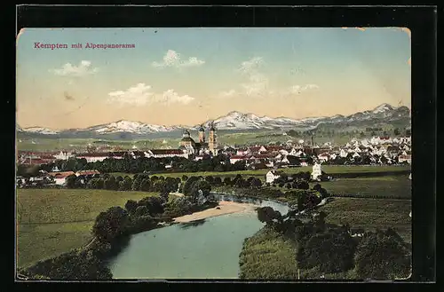 AK Kempten, Ortsansicht mit Alpenpanorama