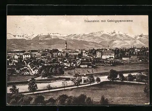 AK Traunstein, Panorama mit Gebirge