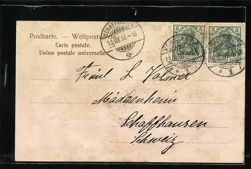 Lithographie Konstanz, Hafenpartie mit Froschchor