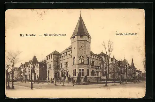AK Karlsruhe, Gebäudeansicht Ecke Bismarckstrasse und Westendstrasse
