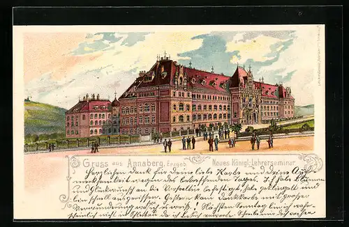 Lithographie Annaberg /Erzgeb., Neues Königliches Lehrerseminar
