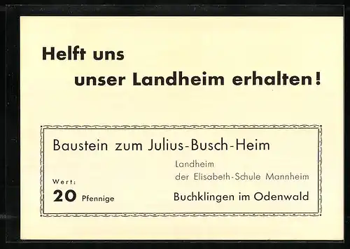 AK Buchklingen im Odenwald, Julius-busch-Heim Landheim der Elisabeth-Schule Mannheim, Seitenansicht, Inneres Speisesaal