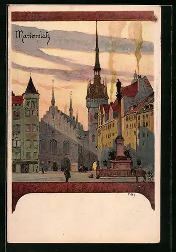 Künstler-AK Heinrich Kley: München, Partie am Marienplatz