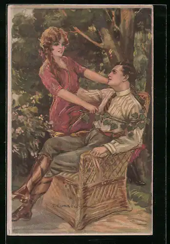 Künstler-AK Tito Corbella: Liebespaar bei einer Neckerei