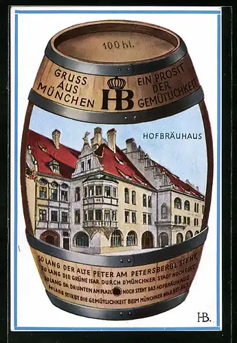Künstler-AK Hans Boettcher: München, das Hofbräuhaus, Ansicht auf Bierfass