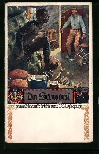 Künstler-AK Richard Assmann: Da Schworzi von Peter Rosegger