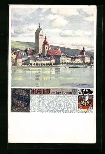 Künstler-AK Richard Assmann: Stein an der Donau, Ortsansicht