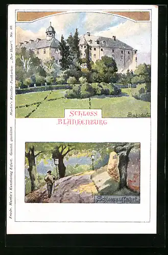 Künstler-AK H. Bahndorf: Blankenburg, Schlossauffahrt und Schloss