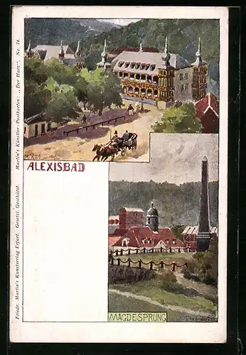 Künstler-AK H. Bahndorf: Alexisbad und Mägdesprung