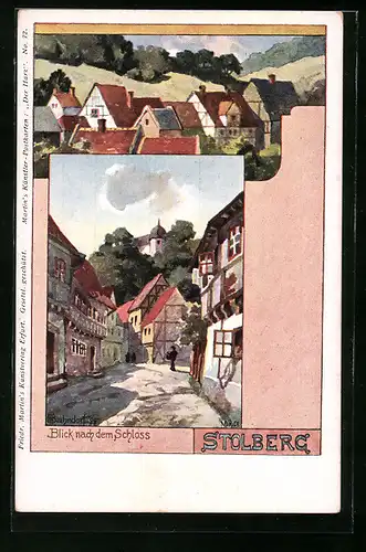 Künstler-AK H. Bahndorf: Stolberg, Blick nach dem Schloss