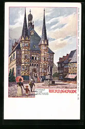 Künstler-AK H. Bahndorf: Wernigerode, Markt und Rathaus