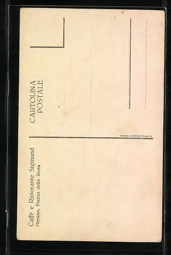 Künstler-AK Meran, Cafe-Restaurant Sigmund am Sandplatz