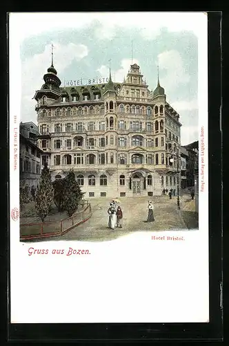 AK Bozen, Hotel Bristol mit Strassenpartie