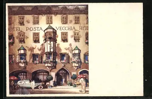Künstler-AK Vipiteno, Hotel Centrale Posta Vecchia