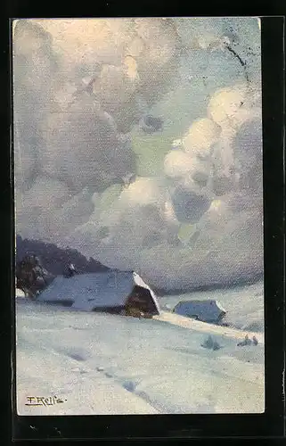 Künstler-AK Fritz Reiss: Winteridylle im Schwarzwald