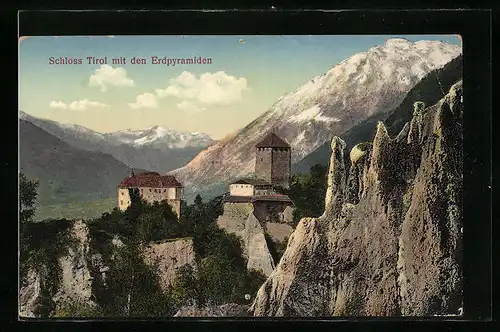 AK Meran, Schloss Tirol mit den Erdpyramiden