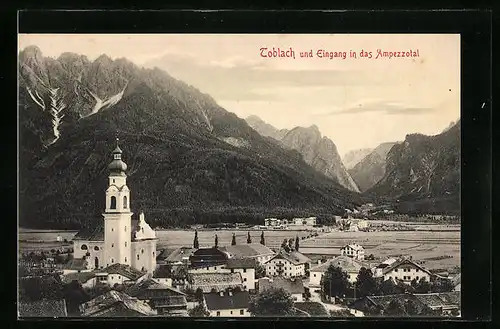 AK Toblach, Gesamtansicht mit Eingang in das Ampezzotal