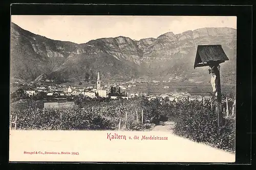 AK Kaltern, Ortsansicht mit der Mendelstrasse