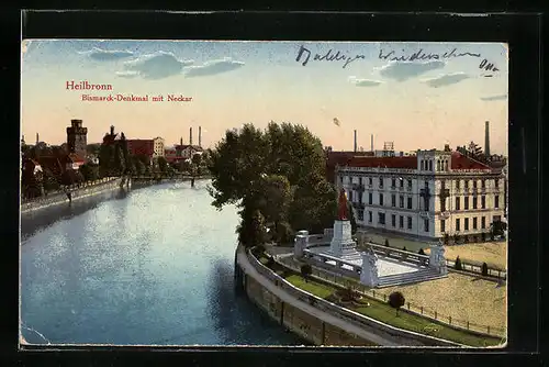 AK Heilbronn / Neckar, Bismarck-Denkmal mit Neckar-Hotel