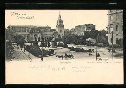 AK Darmstadt, Paradeplatz mit Denkmal