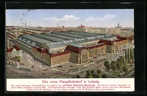 Künstler-AK Leipzig, Der neue Hauptbahnhof