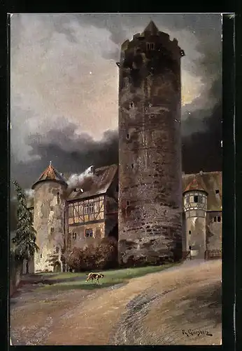 Künstler-AK Schlitz, Blick zum Hinterturm