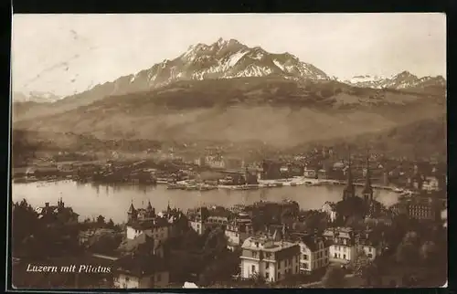 AK Luzern, Ortsansicht mit Pilatus