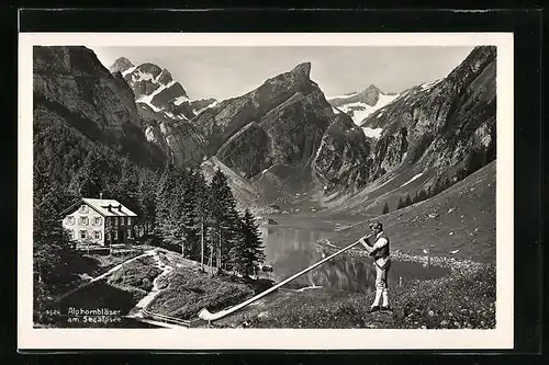 AK Seealpsee, Alphornbläser vor dem Seealpsee